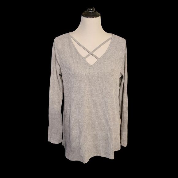 Light Grey V-Neck Caged Sweater - Picture 1 of 5
